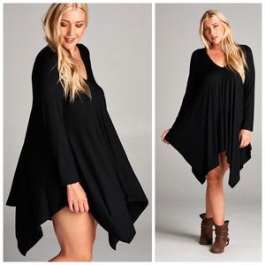 Black Asymmetrical Hem Tunic Dress